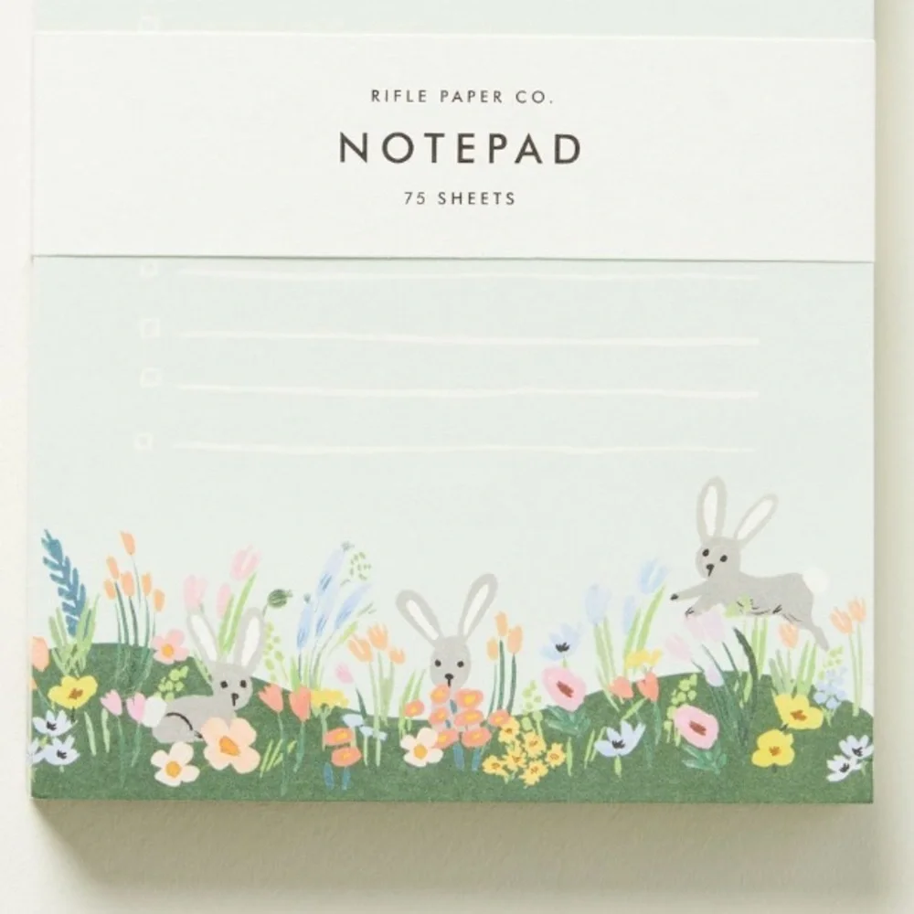 Rifle Paper Co. Notepad‎ with Bunnies and Florals - Green and Multicolor